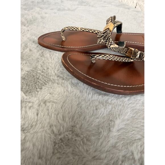 Tory Burch Bow Thong Sandals Snake Print Gold Logo Flat Flip Flops Womens 8.5 - Picture 13 of 14